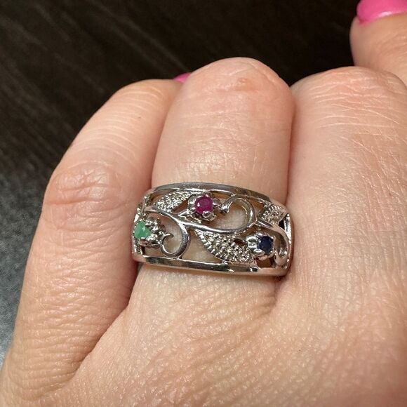 Vintage handmade Ruby/Emerald/Sapphire, Sterling Silver Gothic Ring! - Picture 4 of 9
